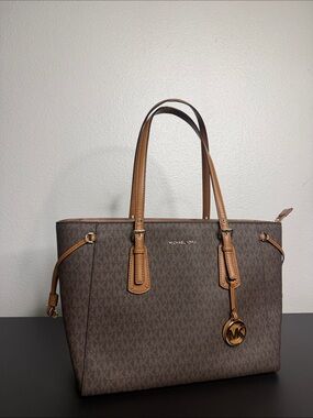Michael Kors Brown Monogram Tote with Tan Trim